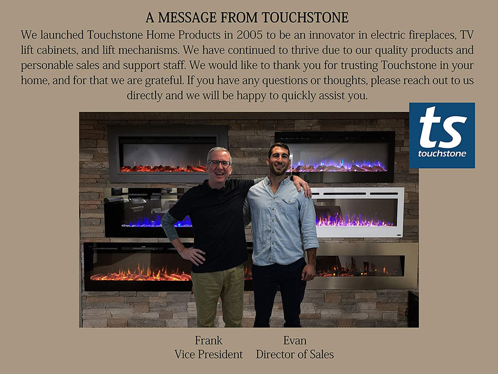 Touchstone Forte 40" Smart Electric Fireplace — Recessed Wall Mount, 30 Flame & Ember Options, 1500W Heater, Alexa & WiFi, Log & Crystal Hearth