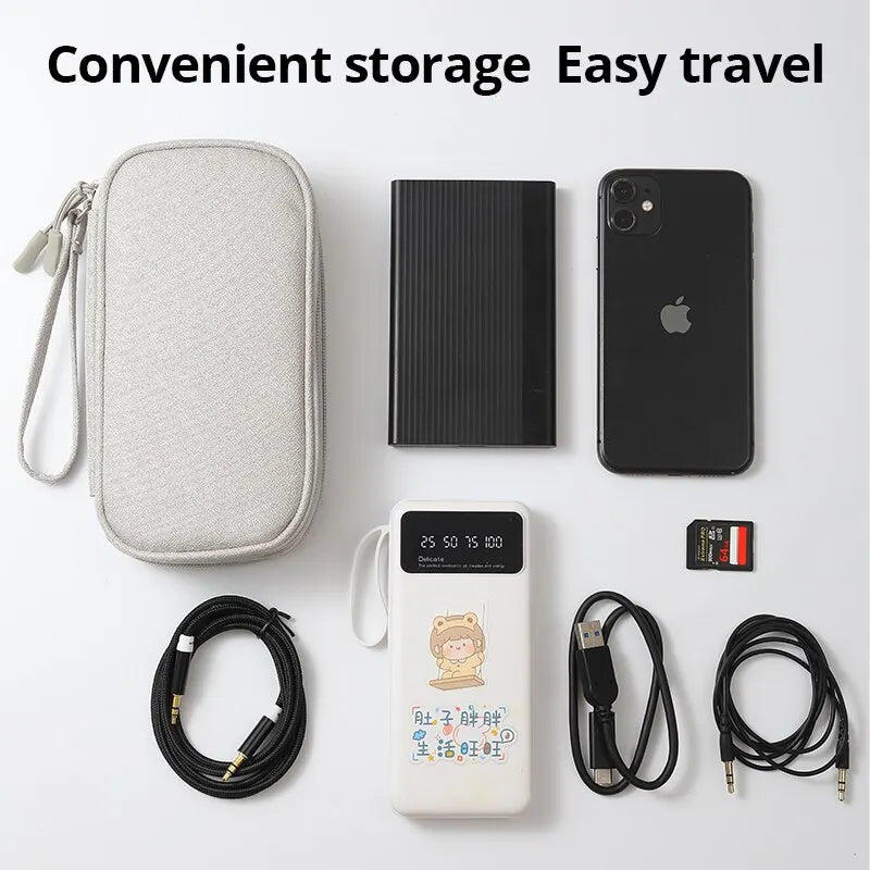 Stylish Portable Digital Storage Bag - USB Cable & Headset Organizer in Pink, Grey, Black, or Navy