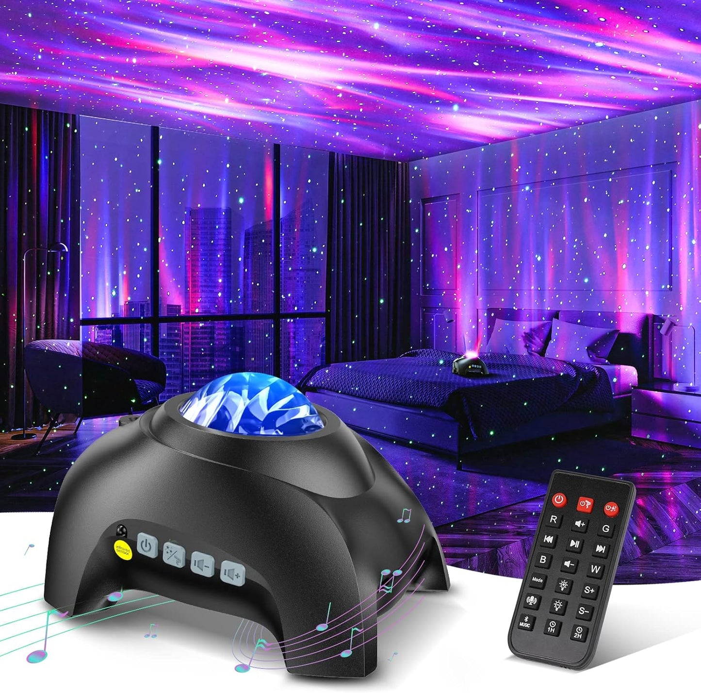 Aurora Galaxy Projector – Cosmic Room Light with White Noise & Bluetooth Speaker