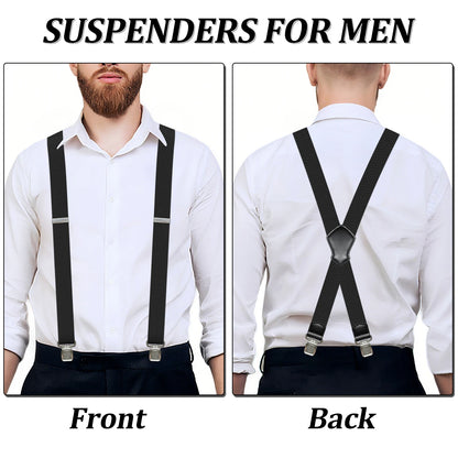 Heavy Duty 1.6 Inch Wide Black Suspenders for Men - Adjustable X Back Elastic Work Braces for Jeans and Dress Pants