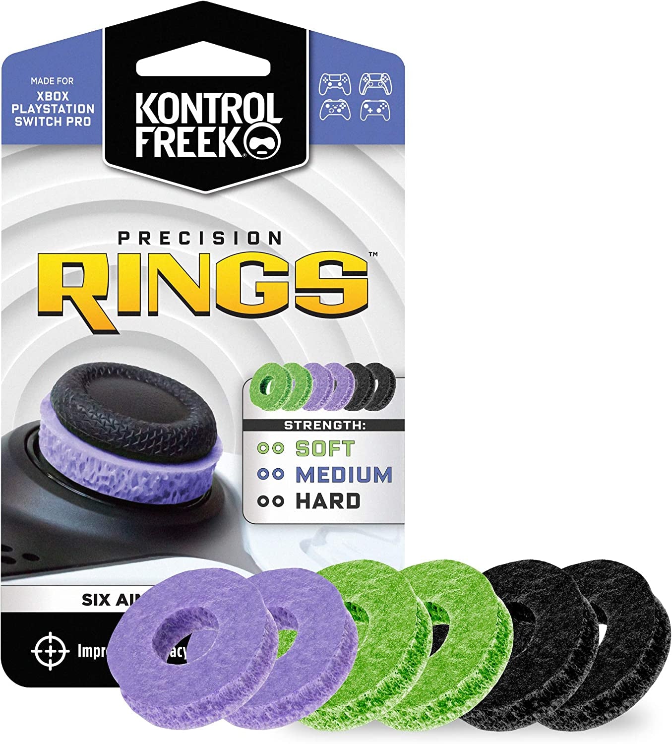 Precision Rings - Enhance Your Aim with Motion Control for PS4, PS5, Xbox One, XBX, Switch Pro & Scuf Controllers (Black/Purple/Green)