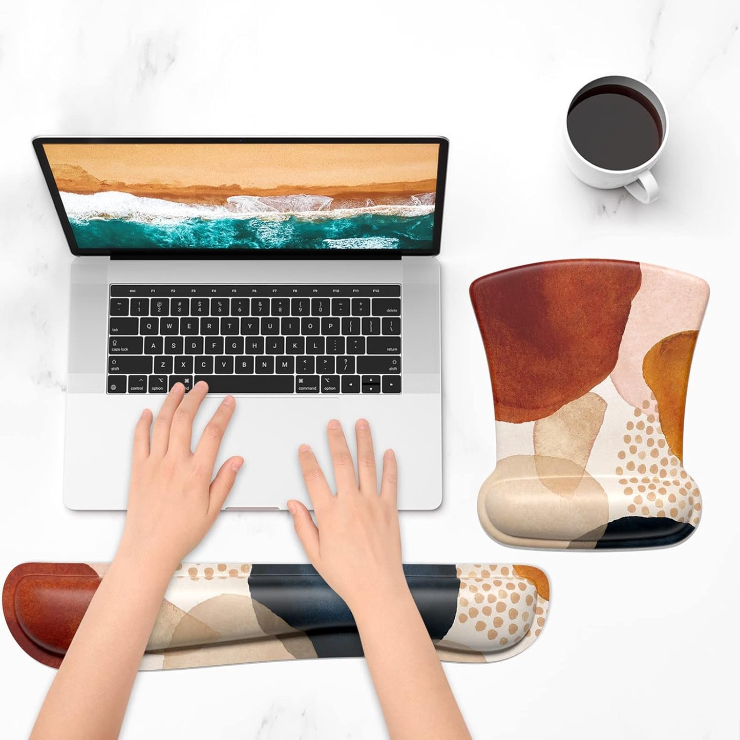 Abstract Art Mouse Pad & Keyboard Wrist Rest Set — Memory Foam Ergonomic Support, Non-Slip PU Base, Lycra Surface, PC Gaming & Office