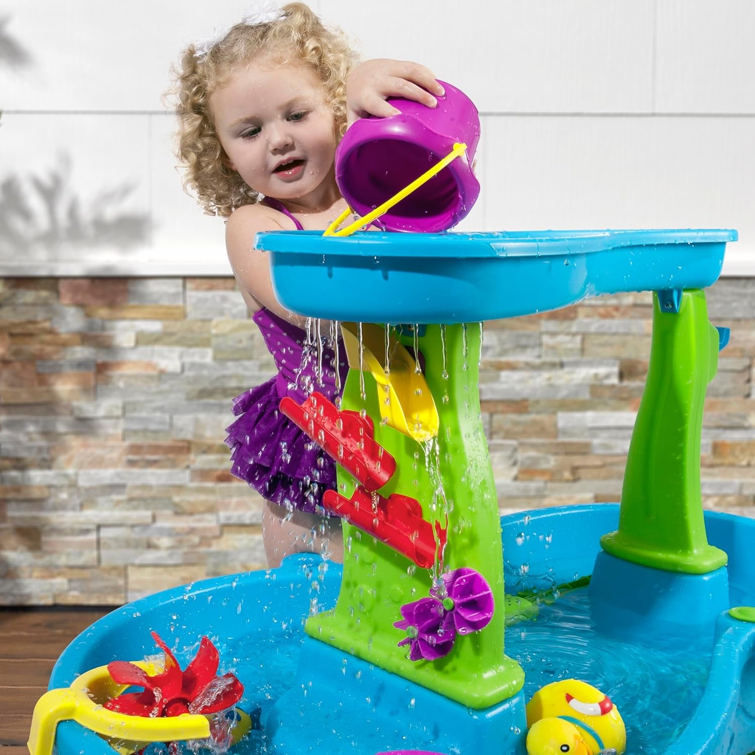 Toddler Rain Shower Water Table – Backyard Sensory Splash Playset with Accessories