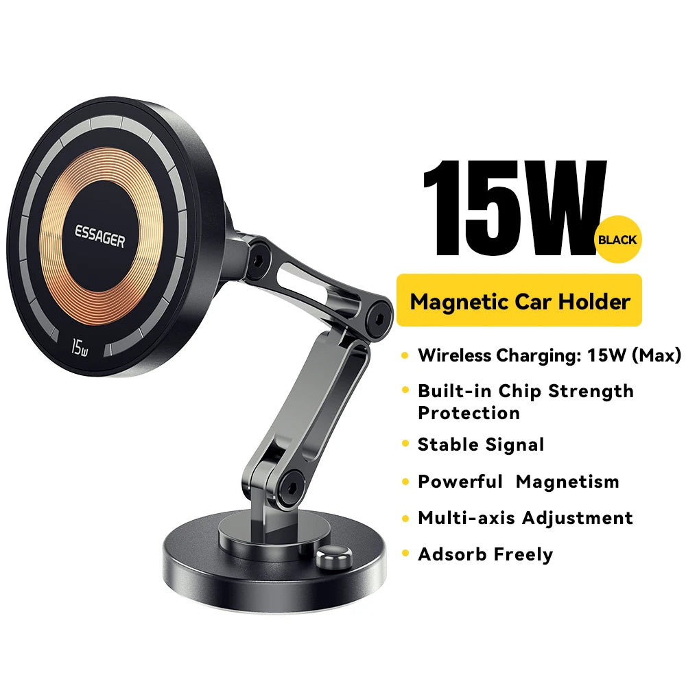 Essager 15W Magnetic Wireless Car Charger & Phone Holder for MagSafe iPhone 15/14/13 Pro Max - Fast Charging & Easy Mounting