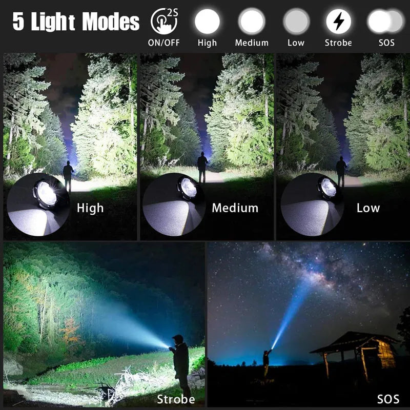 Ultra Bright Rechargeable LED Tactical Flashlight - Durable Aluminum Alloy with Zoom Feature for Camping and Fishing Adventures