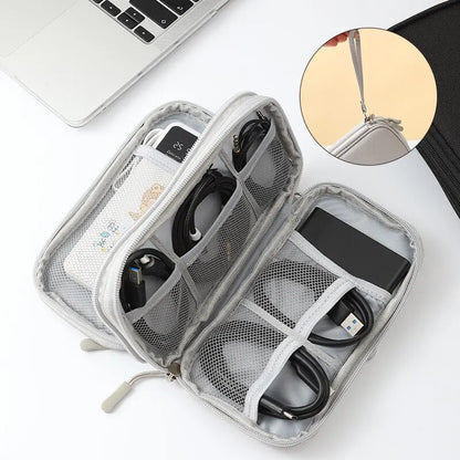 Stylish Portable Digital Storage Bag - USB Cable & Headset Organizer in Pink, Grey, Black, or Navy