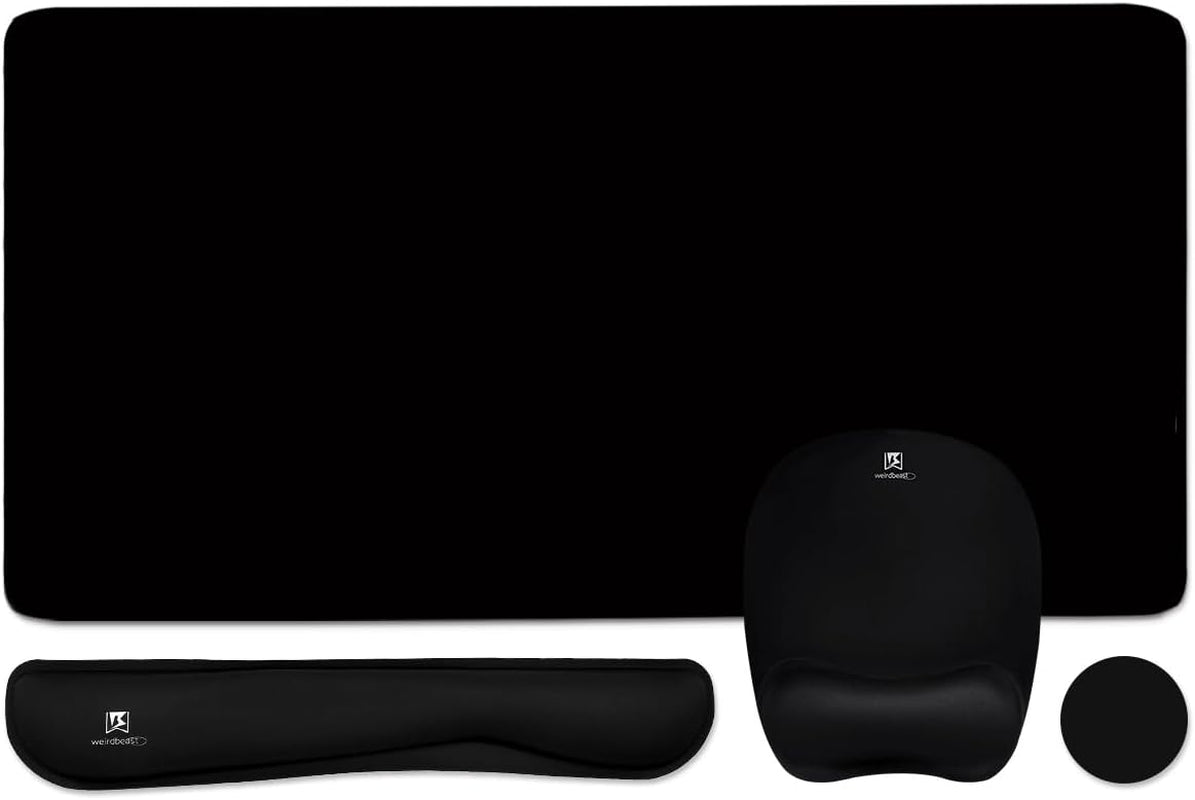 4-in-1 Memory Foam Keyboard Wrist Rest & Desk Mat Set — XL 35.4x15.7" Desk Pad, Keyboard Rest, Mouse Wrist Rest, Coaster, Non-Slip, Gaming & Office