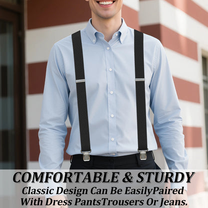 Heavy Duty 1.6 Inch Wide Black Suspenders for Men - Adjustable X Back Elastic Work Braces for Jeans and Dress Pants