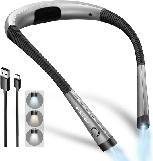 Illuminate Your Reading Experience with the Versatile 3-Color & 6-Brightness Rechargeable Neck Light - Perfect for Avid Readers, Knitters, and Campers!