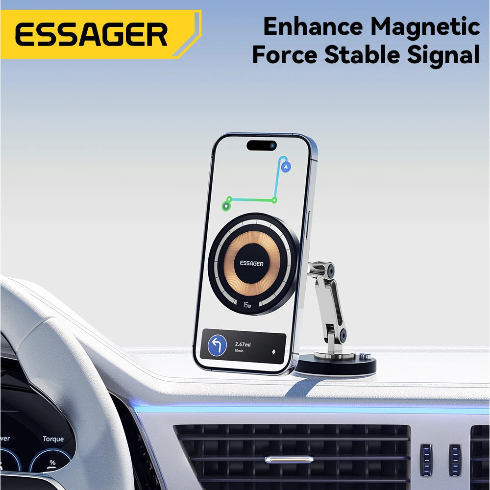 Essager 15W Magnetic Wireless Car Charger & Phone Holder for MagSafe iPhone 15/14/13 Pro Max - Fast Charging & Easy Mounting