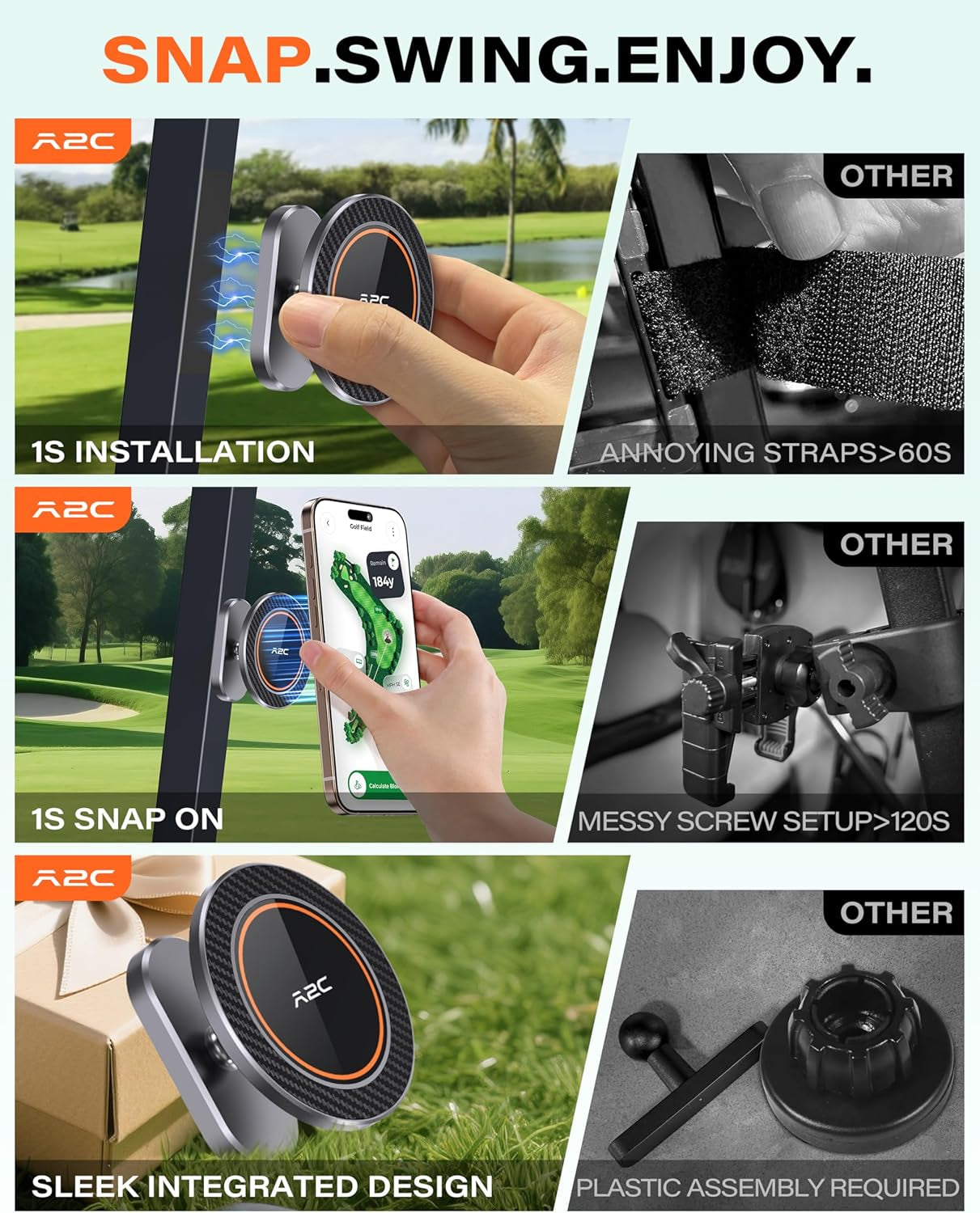 Alloy Magnetic Golf Cart Phone Holder for Magsafe Iphone, Unique Fathers Day Golf Gifts for Men Dad Him Husband Ladies Her Golfers, Golf Accessories Essentials Gadgets Fits EZGO, Club Car, Yamaha