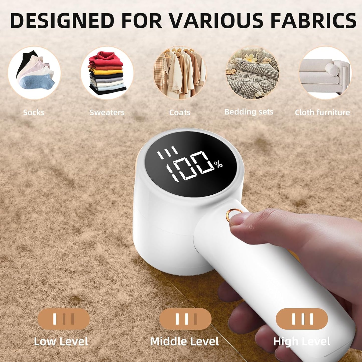 Rechargeable Fabric Shaver & Lint Remover - Portable Electric Sweater Defuzzer with 3 Speeds, 6 Blades & LED Display for Effortless Pilling Removal on Clothes, Furniture & Blankets