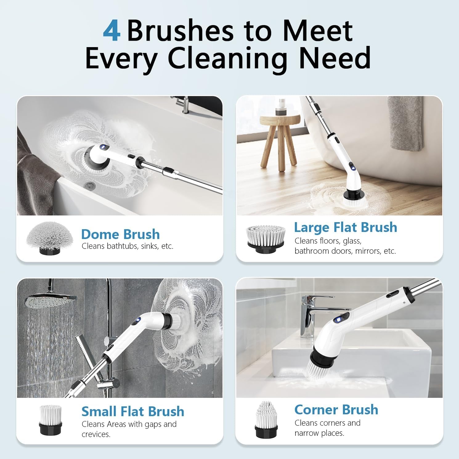 Powerful Electric Spin Scrubber - Waterproof, Cordless Bathroom & Kitchen Cleaner with Adjustable Handle & LCD Display