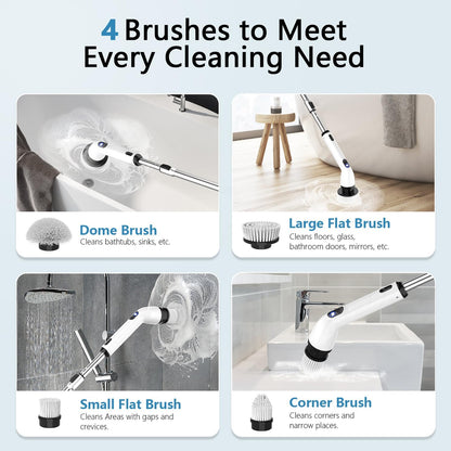 Powerful Electric Spin Scrubber - Waterproof, Cordless Bathroom & Kitchen Cleaner with Adjustable Handle & LCD Display
