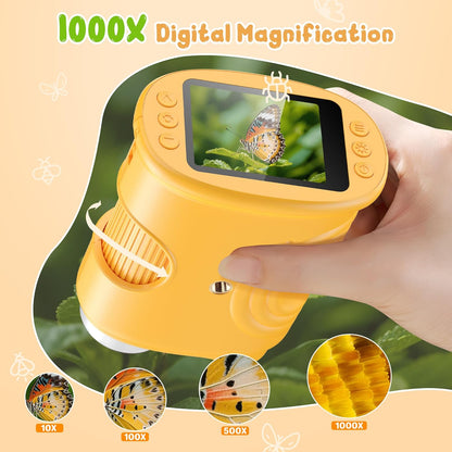 Explore the Wonders of Science with the 1000X Handheld Digital Microscope - Perfect STEM Gift for Kids Aged 3-12 with 2.0" IPS Screen