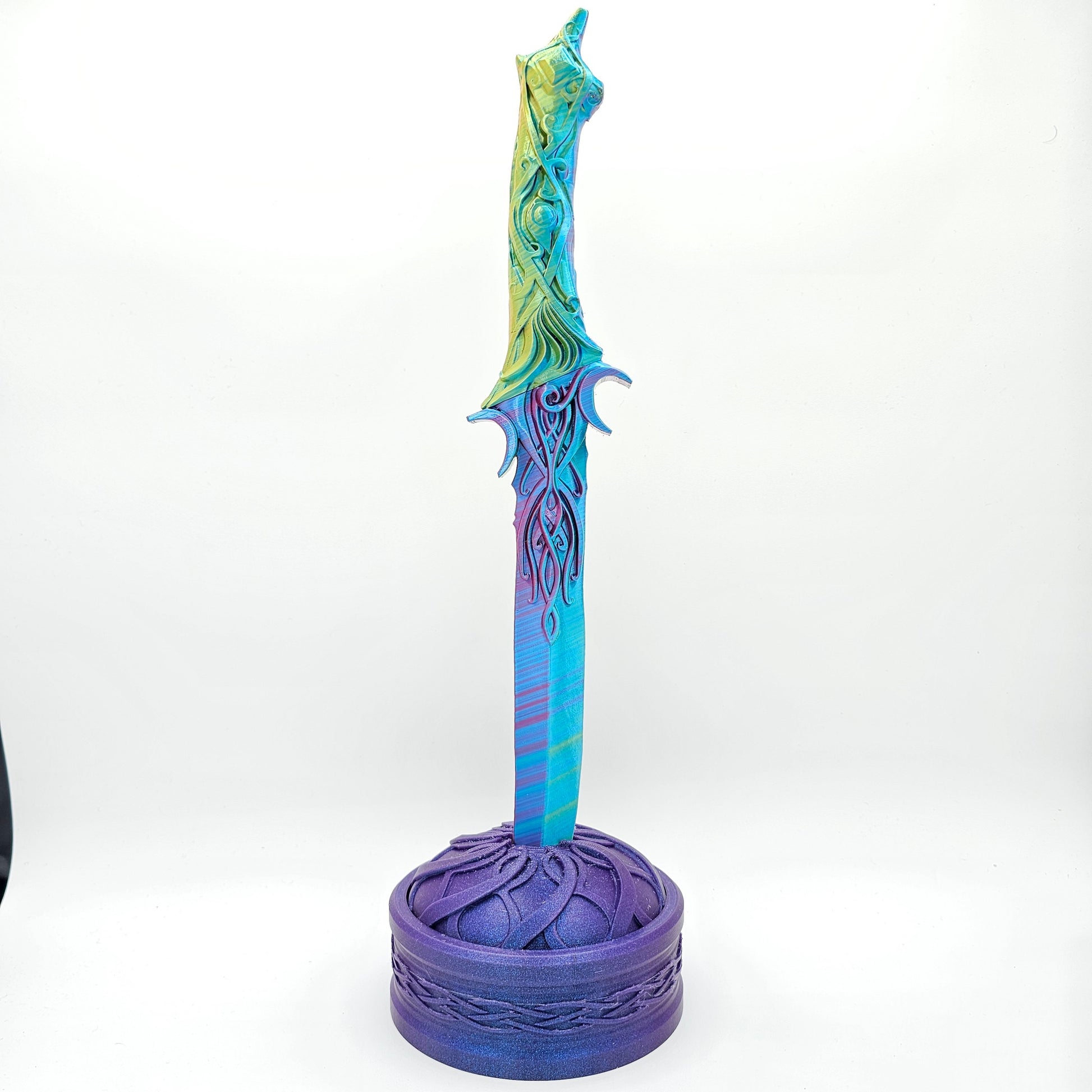Vibrant 3D Printed Decorative Knife with Elegant Stand - Unique Sculpted Design