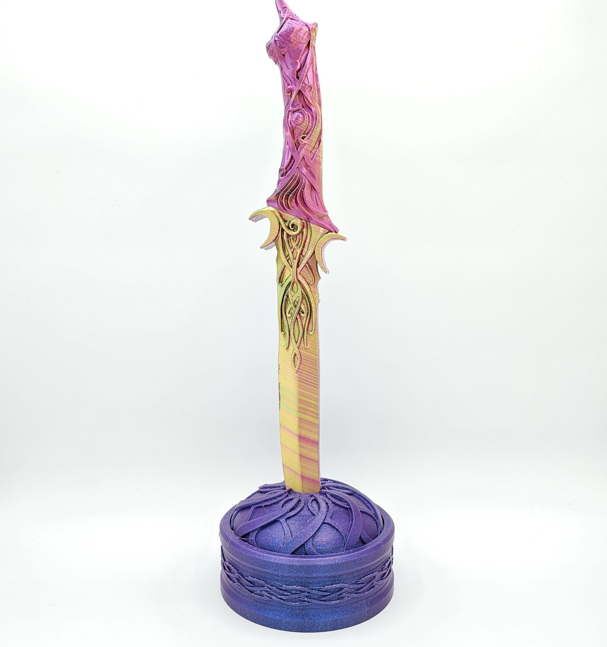 Vibrant 3D Printed Decorative Knife with Elegant Stand - Unique Sculpted Design