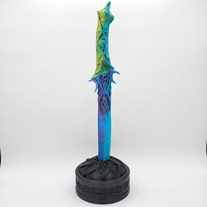 Vibrant 3D Printed Decorative Knife with Elegant Stand - Unique Sculpted Design