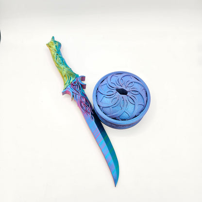 Vibrant 3D Printed Decorative Knife with Elegant Stand - Unique Sculpted Design