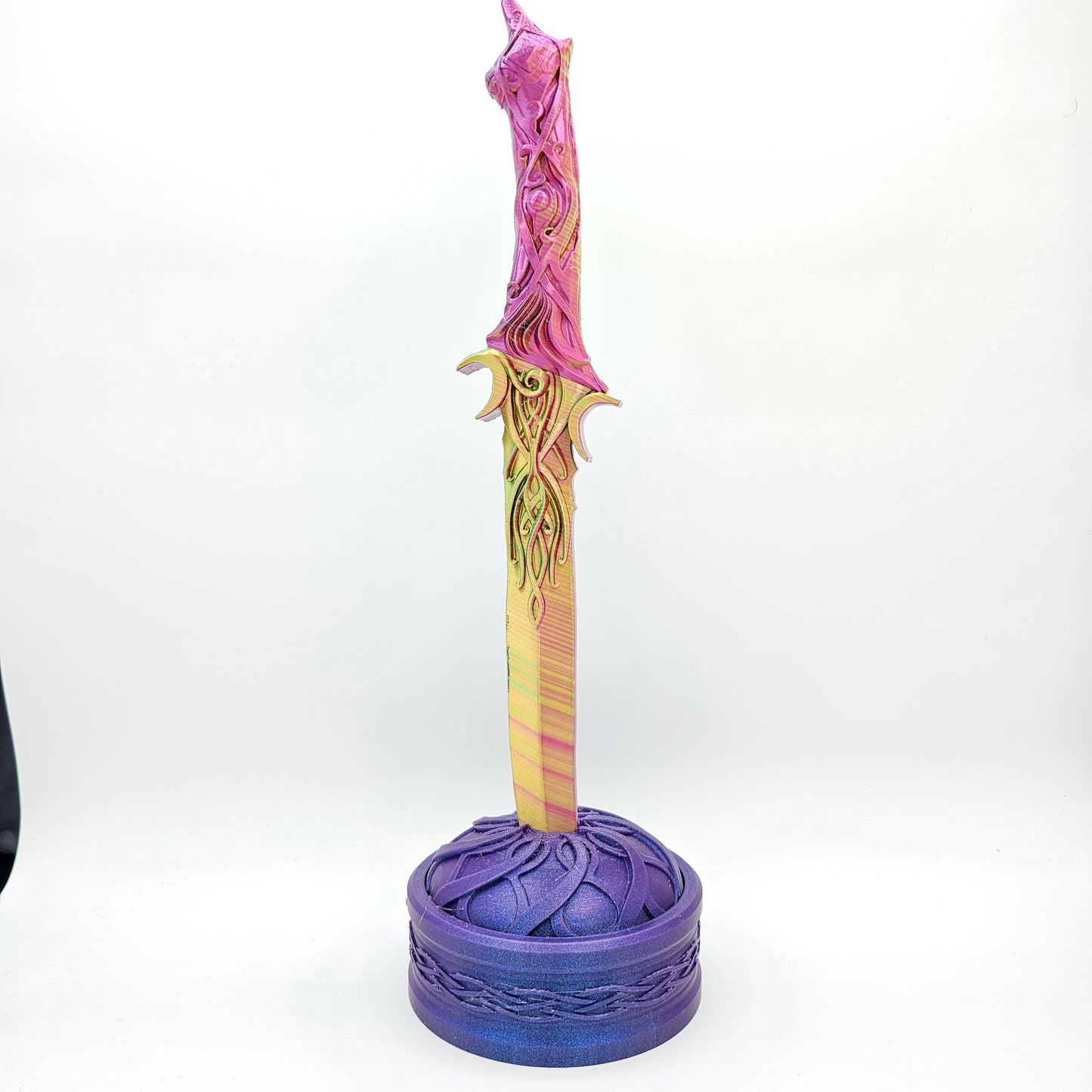 Vibrant 3D Printed Decorative Knife with Elegant Stand - Unique Sculpted Design