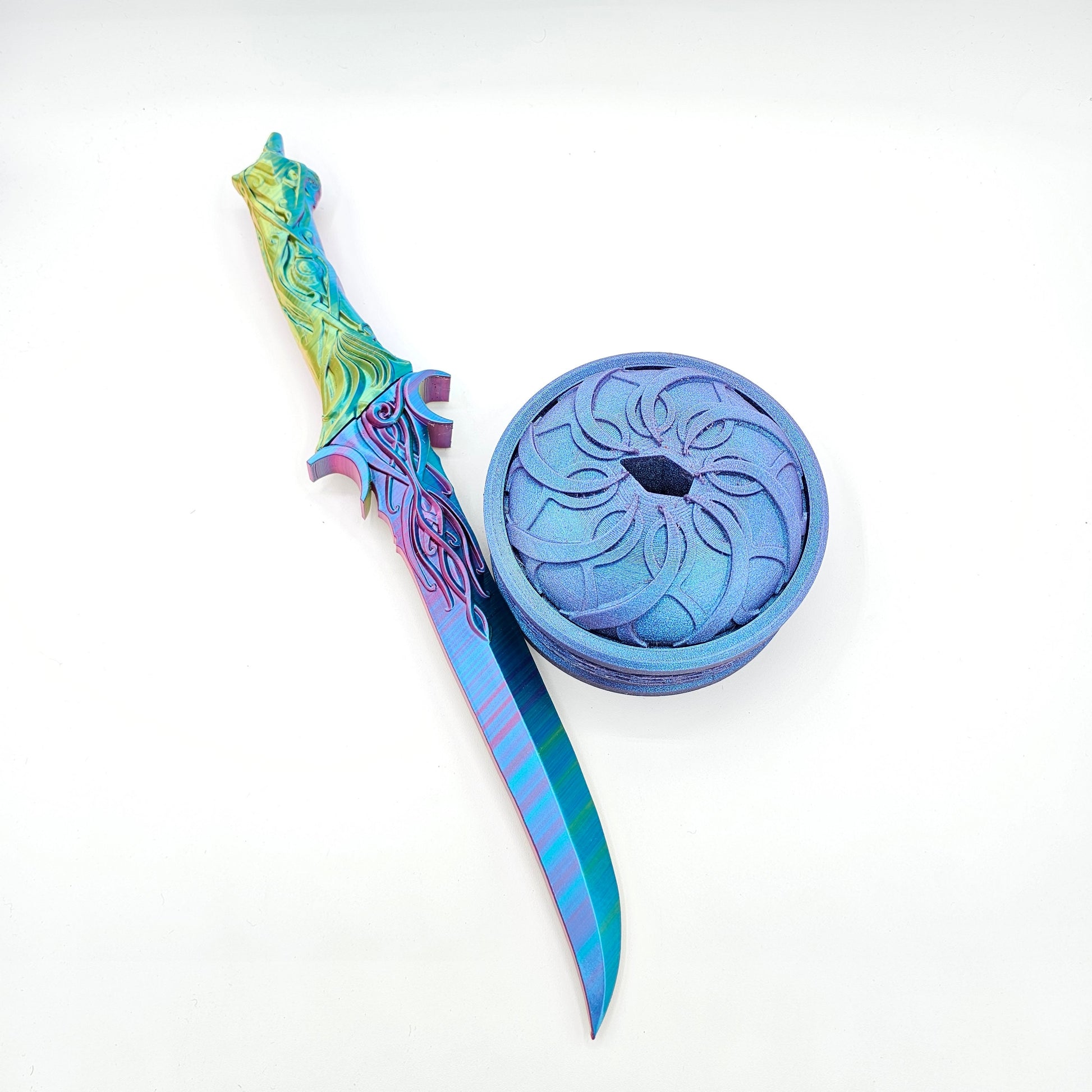 Vibrant 3D Printed Decorative Knife with Elegant Stand - Unique Sculpted Design