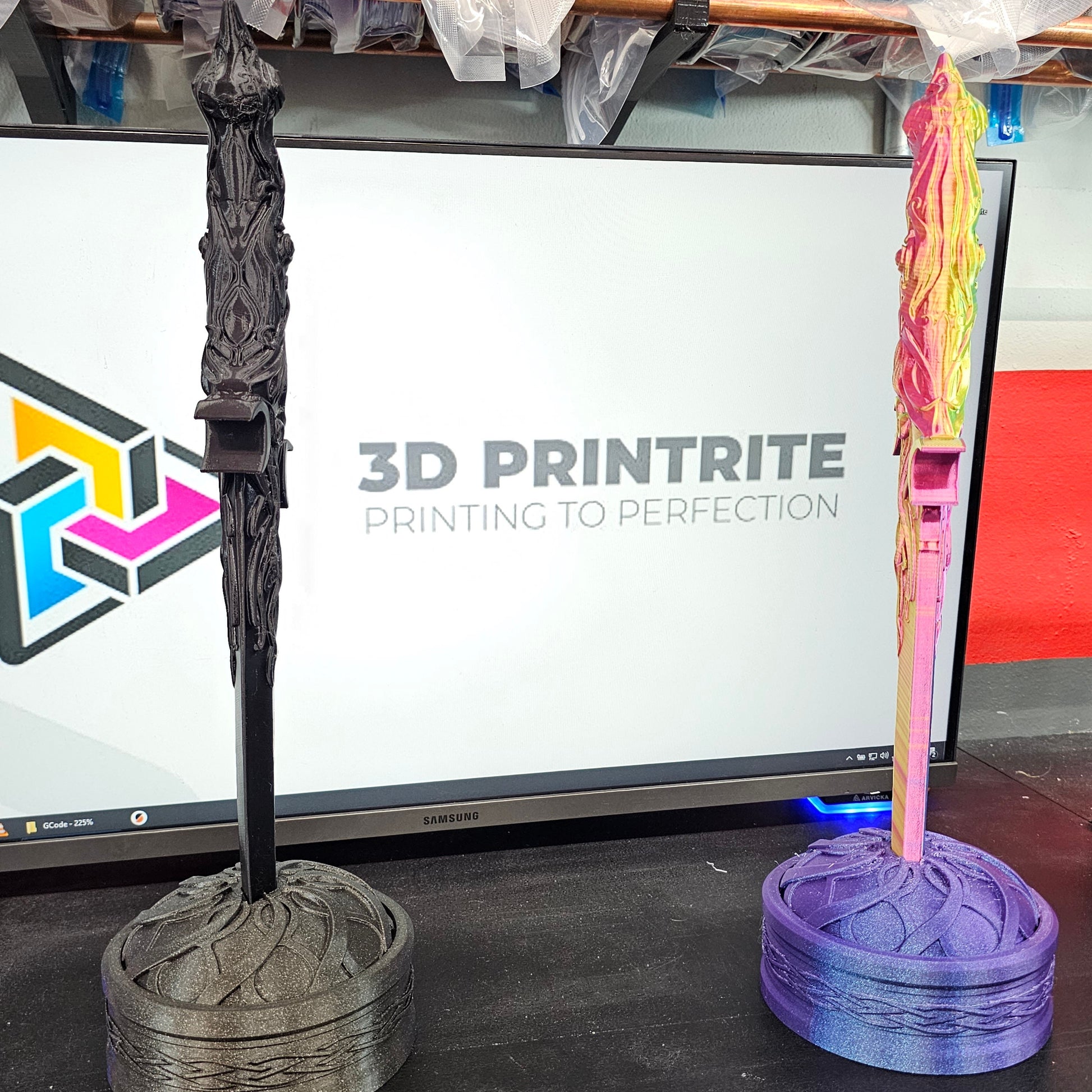 Vibrant 3D Printed Decorative Knife with Elegant Stand - Unique Sculpted Design