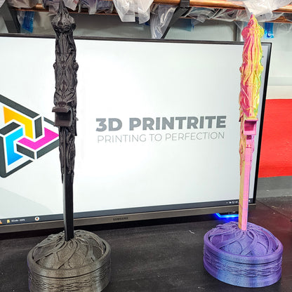 Vibrant 3D Printed Decorative Knife with Elegant Stand - Unique Sculpted Design